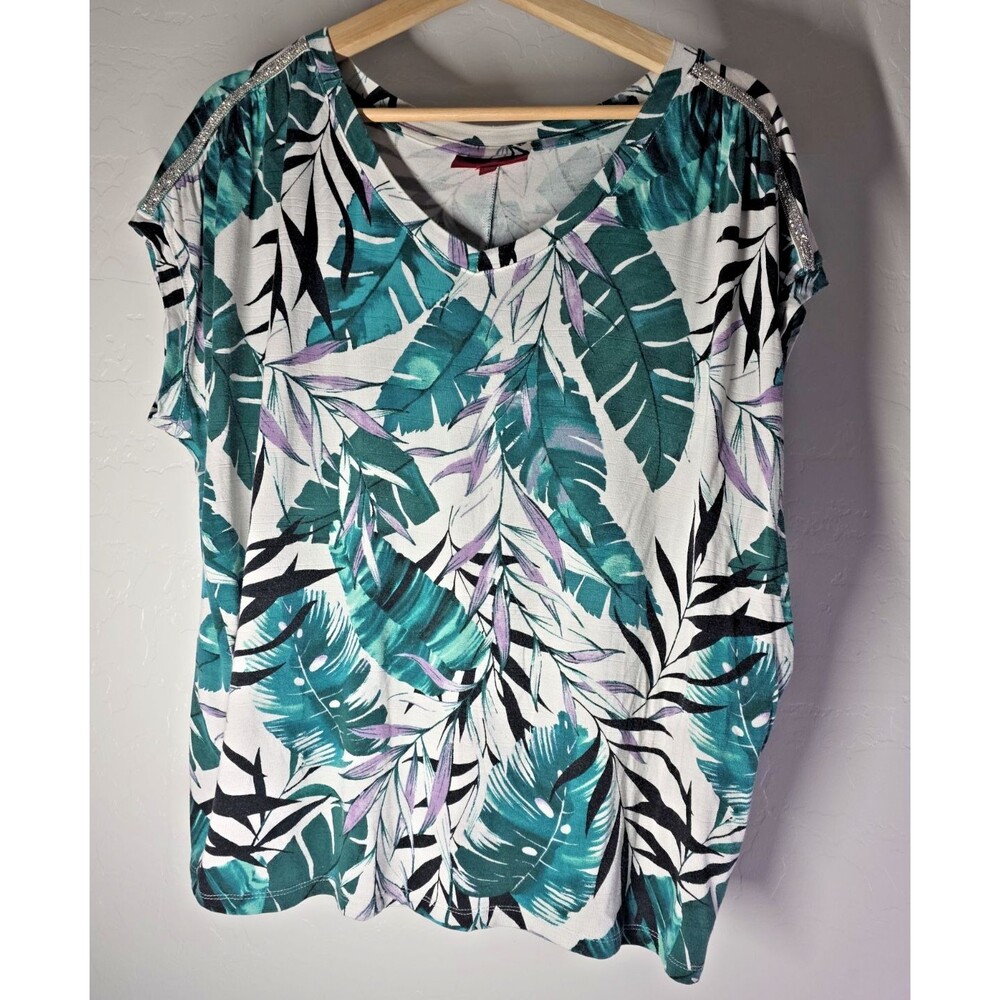 Jennifer Lopez Women's White Floral Multi Silver Trim Sleeveless Size XL